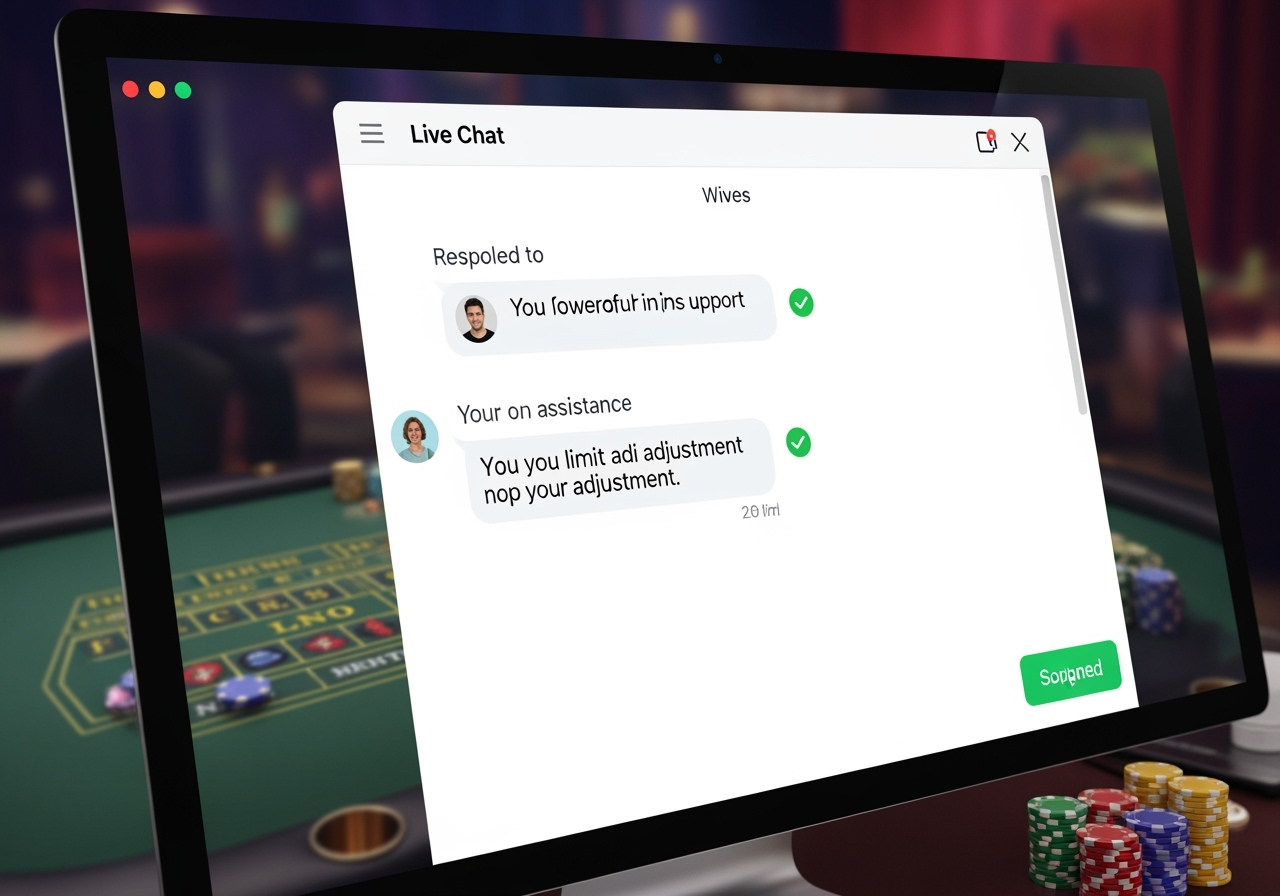 A clear brightly lit screenshot of a livechat window on a desktop computer The chat shows a friendly conversation between a user and a support agent The agents message indicates helpfulness and quick resolution perhaps confirming a limit adjustment with a green checkmark or thumbsup icon The background is a slightly blurred clean casino interface